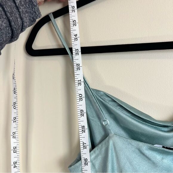 Lanston NWT Seafoam Green Bias Cut Mini Slip Dress Lined Metallic Sheen Green XS - Picture 9 of 13